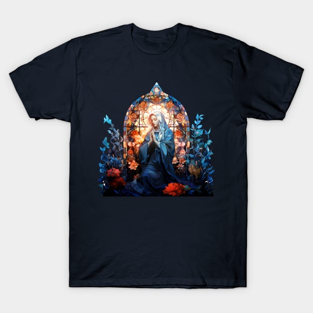 Blessed Virgin Mary Stained Glass T-Shirt by Pixelchicken